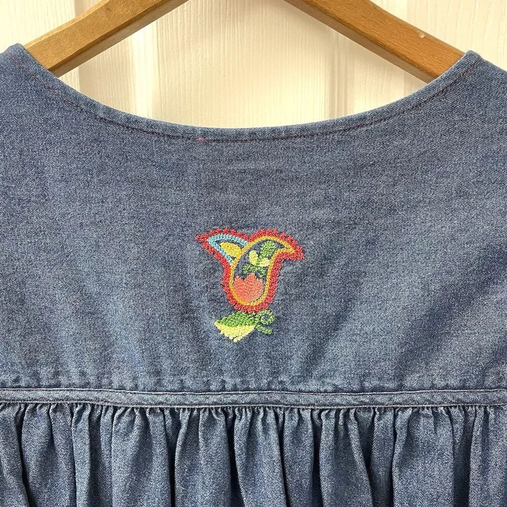 Go Softly Patio Embroidered Full Zip Denim Chambray Housedress Women's Size S